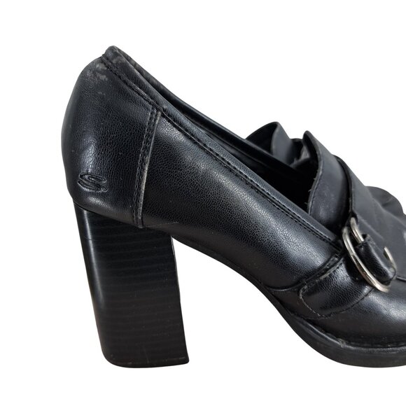 Vintage Y2K Skechers Faux Leather Chunky Heels Size 7 7.5? Somethin' Else Black - Picture 2 of 13